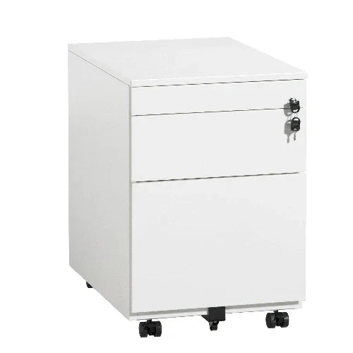 Wit verrijdbaar ladeblok met hangmappenlade en pennenlade, modern kantoormeubilair