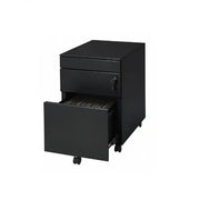 Zwart verrijdbaar ladeblok met pennenlade en hangmappenlade, modern kantoormeubilair