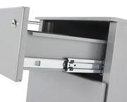 Grijs ladeblok eco verrijdbaar met 2 laden, metalen kantoormeubel, detail van lade