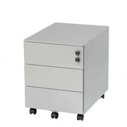 Wit verrijdbaar ladeblok met 3 lades en slot, ideaal voor kantoorinrichting