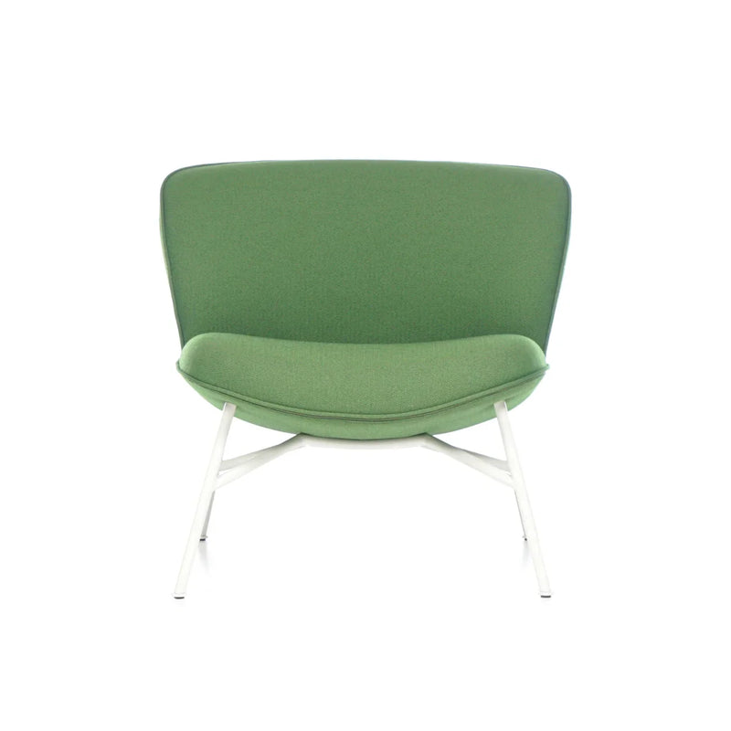 Loungefauteuil Llisa, met groene bekleding en wit metalen onderstel, kantoormeubilair
