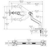 afmetingen monitorarm Humanscale M8.1 voor 2 beeldschermen - KANTOORMEUBELS.ONLINE
