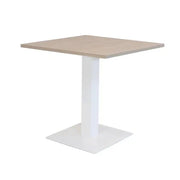Kolomtafel 80x80 cm met wit onderstel en houten blad, design kantoortafel voor werkplek