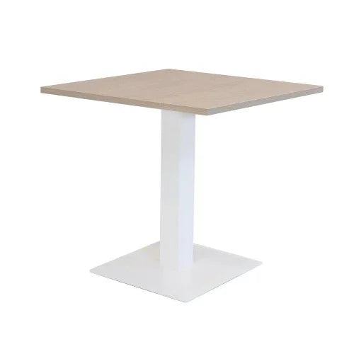 Kolomtafel 80x80 cm met wit onderstel en houten blad, design kantoortafel voor werkplek