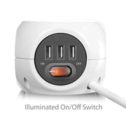 Witte opbouwunit dobbelsteen met 3 USB-poorten en verlichte schakelaar voor kantoor