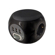 Zwarte opbouwunit met 230V stopcontact en drie USB-poorten, bureau accessoire kantoormeubels