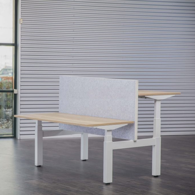 Akoestisch bureauscherm voor duo-bureau, zilvergrijs, AkoPanel