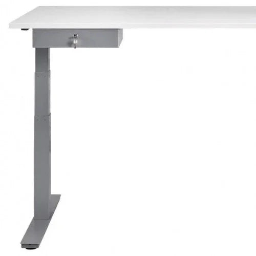 Wit bureau met grijze, afsluitbare lade, modern kantoormeubel voor werkplek of thuiskantoor