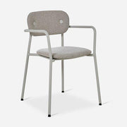 Design bureaustoel volledig gestoffeerd in beige stof met armleuningen, modern kantoormeubilair