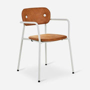 Design bureaustoel met armleuningen, bruin gestoffeerd, wit metalen frame, kantoormeubels