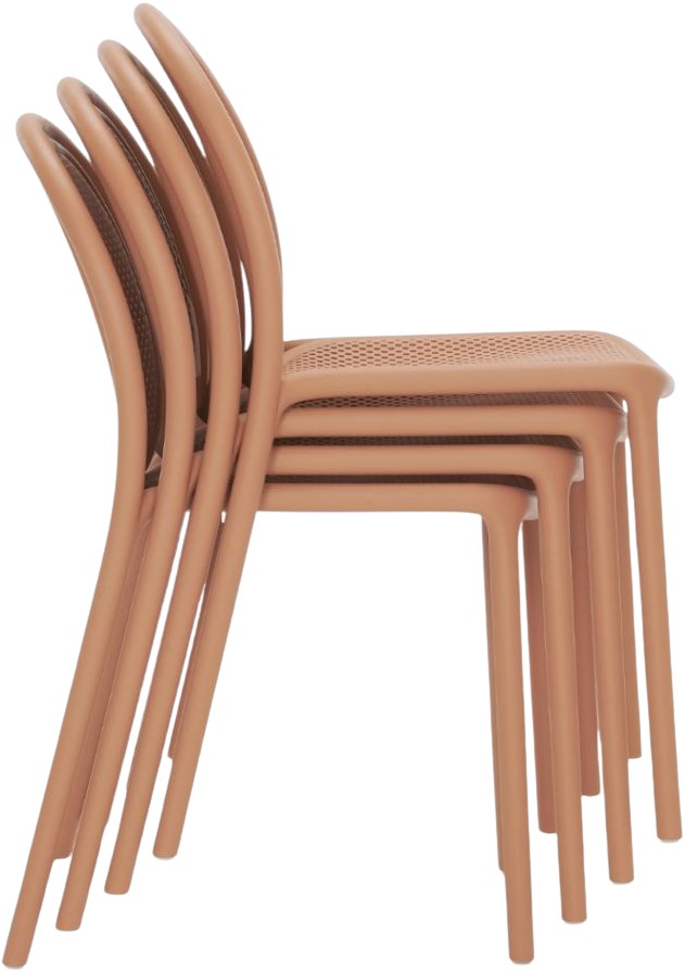 Pedrali Remind terrasstoelen, zonder armleggers, opgestapeld, in de kleur terracotta