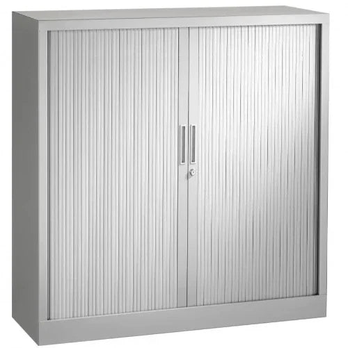 Witte roldeurkast 105 cm hoog, metalen kantoormeubel met slot, Kantoormeubels.online