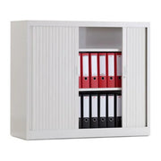 Witte roldeurkast 105 cm hoog met ordners, kantoorkast voor kantooropslag