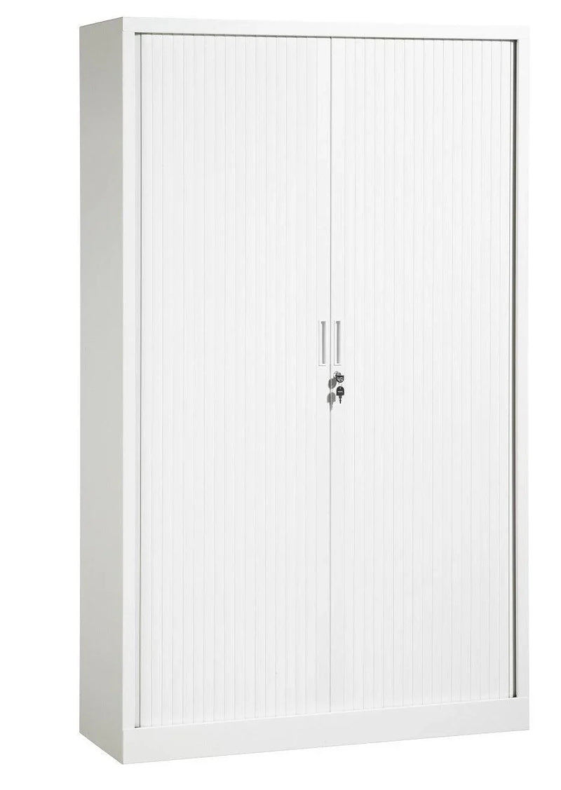 Witte roldeurkast 198x120 cm met slot, modern kantoormeubilair voor kantoor of thuiswerkplek