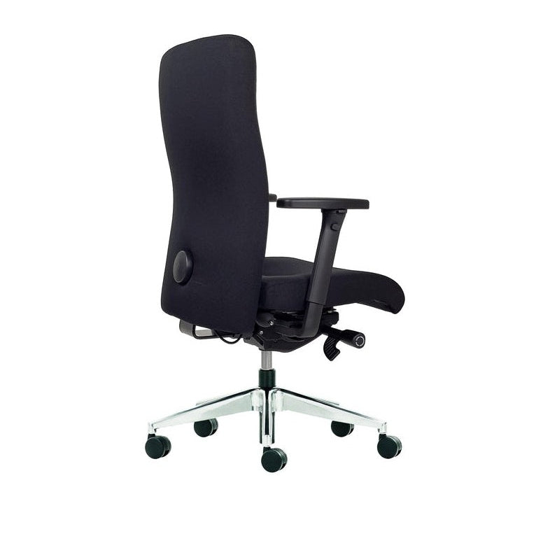 Zwarte ergonomische bureaustoel Rovo XP met armleuningen, wielen en chromen onderstel