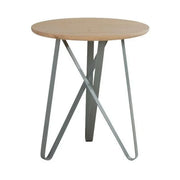 Ronde salontafel met houten blad en metalen onderstel, design kantoormeubilair