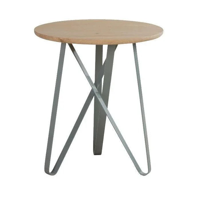 Ronde salontafel met houten blad en metalen onderstel, design kantoormeubilair