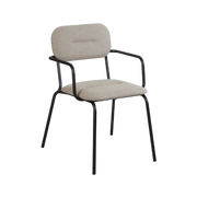 Design bureaustoel met armleuningen en beige stof, geschikt voor moderne kantoorinrichting.