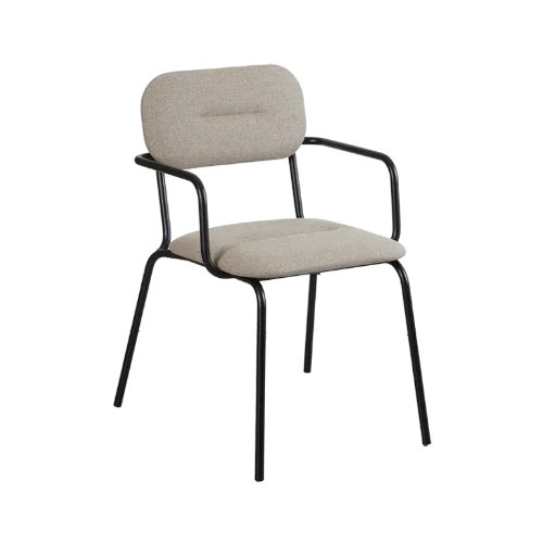 Design bureaustoel met armleuningen en beige stof, geschikt voor moderne kantoorinrichting.