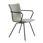 Grijze design vergaderstoel met vierpoots metalen frame, ideaal voor moderne kantoorinrichting.