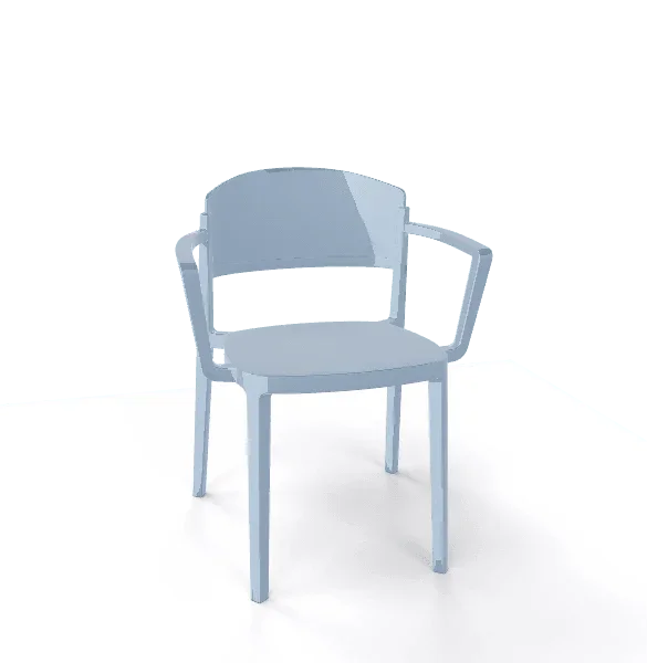 Lichtblauwe design kantoorstoel met armleggers, modern model op witte achtergrond
