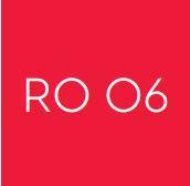 Rood vierkant logo met witte tekst RO 06, design kantoormeubels branding