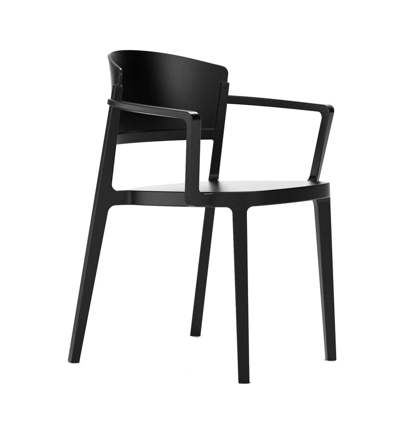 Zwarte design kantoorstoel met armleuningen, modern en stapelbaar, kantoormeubels.online