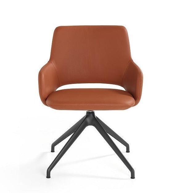 Moderne design bureaustoel Artifort Jima in bruin leer met zwart metalen onderstel