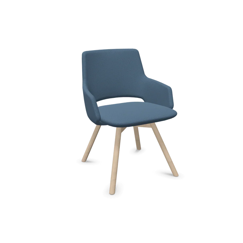 Blauwe design Artifort Jima stoel met houten poten, kantoormeubilair voor kantoor of thuis