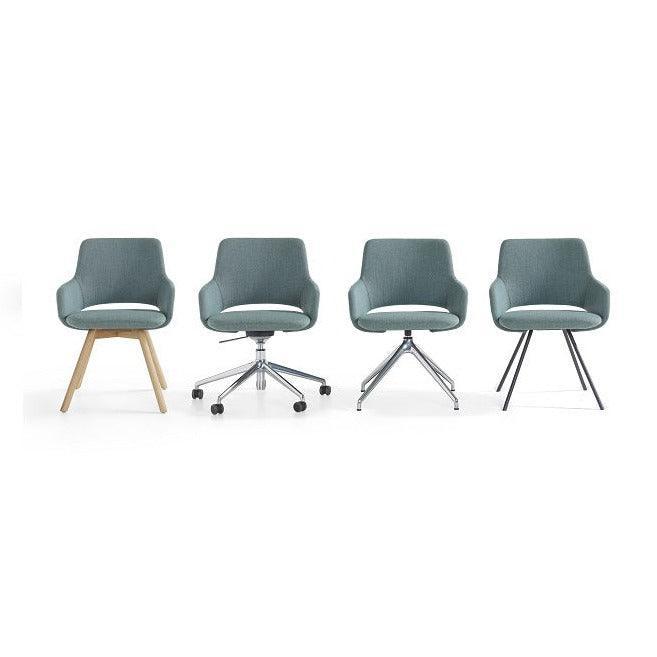Vier Artifort Jima design bureaustoelen met verschillende onderstellen, kantoormeubilair