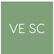 Groene vlak met witte letters VE SC, simple design grafisch element.