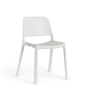 Moderne witte kunststof kantoorstoel met minimalistisch design, ideaal voor werkplekken.