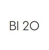 Tekst BI 20 in zwarte letters op een witte achtergrond, minimalistisch ontwerp.