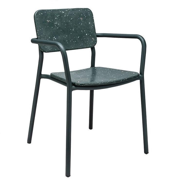 Duurzame design stoel met groene gespikkelde zitting en rugleuning, kantoormeubel
