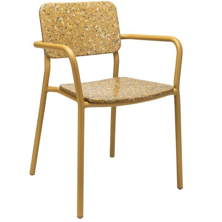 Stoel CODE met armleggers, geel, van gerecycled materiaal, modern kantoormeubilair.