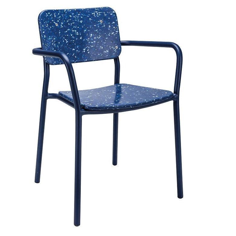 Blauwe design kantoorstoel van gerecycled kunststof met armleuningen, kantoormeubilair