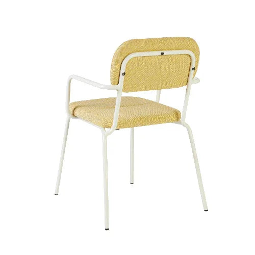 Design bureaustoel Simo met gele zitting en witte poten, modern kantoormeubilair