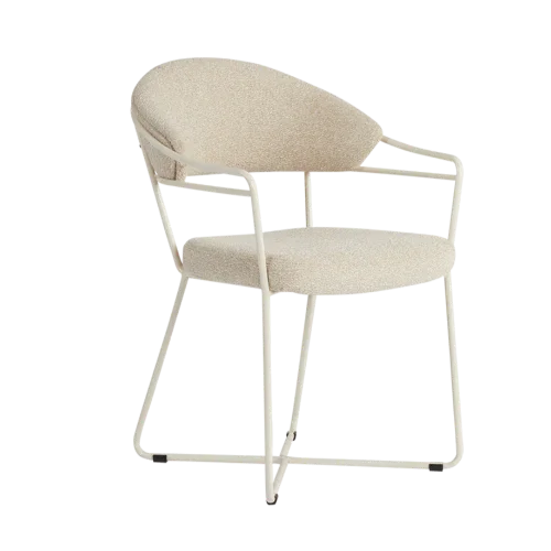 Design bureaustoel Vigo met beige bekleding en metalen frame, ideaal voor kantoorinrichting.