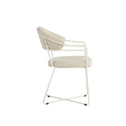 Design bureaustoel Spoinq Vigo met wit stalen frame en beige bekleding, zijkantaanzicht