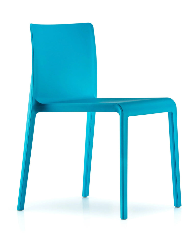 Moderne blauwe kunststof design stoel zonder armleuningen, ideaal voor kantoorinrichting