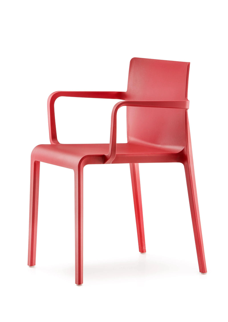 Rode design kunststof stoel met armleuningen, modern kantoormeubilair van KANTOORMEUBELS.ONLINE