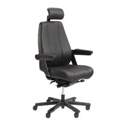 Ergonomische zwarte bureaustoel met hoofdsteun en armleuningen, design kantoormeubilair