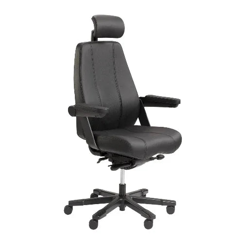 Ergonomische zwarte bureaustoel met hoofdsteun en armleuningen, design kantoormeubilair