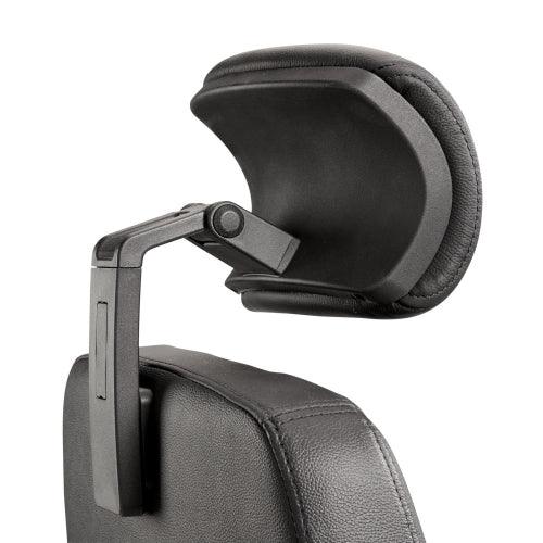 Zwarte verstelbare hoofdsteun op ergonomische bureaustoel, design kantoormeubilair