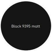 Zwarte matte kleurstaal Black 9395 matt voor design kantoormeubilair tafelblad.