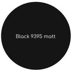 Zwarte matte kleurstaal Black 9395 matt voor design kantoormeubilair tafelblad.