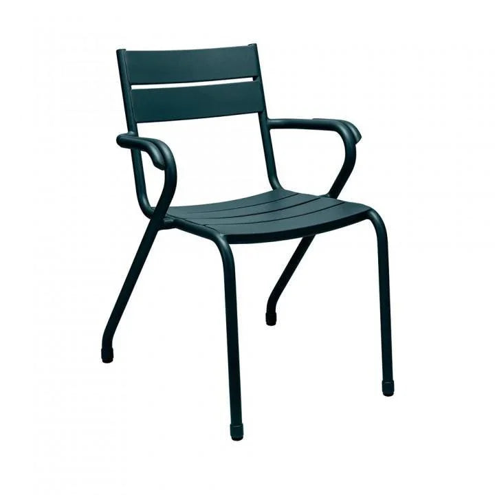 Zwarte metalen terrasstoel Girola met armleuningen, modern design kantoormeubilair.