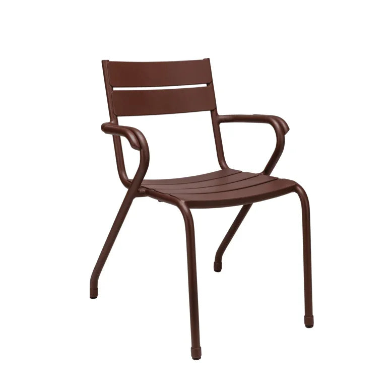 Bruine metalen terrasstoel met armleuningen, modern design, kantoormeubels.online
