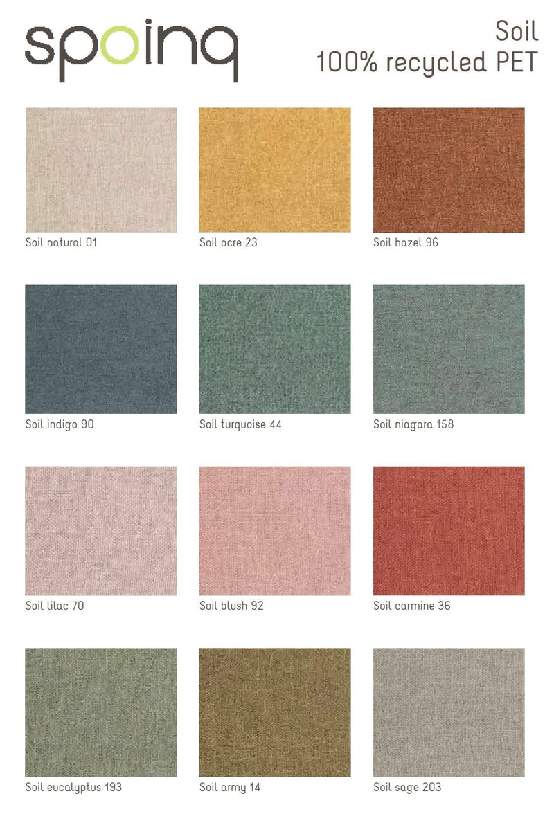 Spoinq Soil stalenkaart met 12 kleuren 100% gerecycled PET meubelstoffen, kantoormeubilair sample