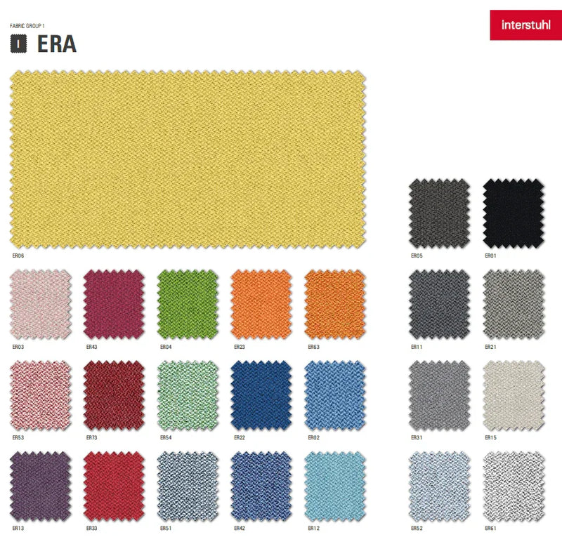 Kleurenstalen Interstuhl ERA stofgroep met diverse textielopties voor kantoorstoelen, kantoormeubilair.